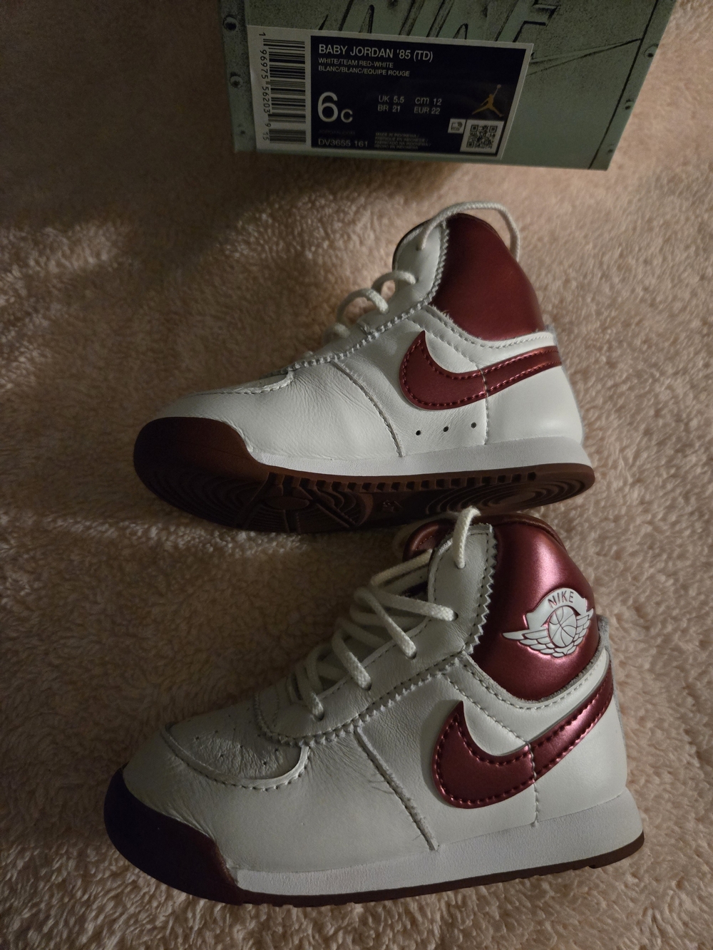Nike Kids High-Top Sneakers in White & Metallic Red